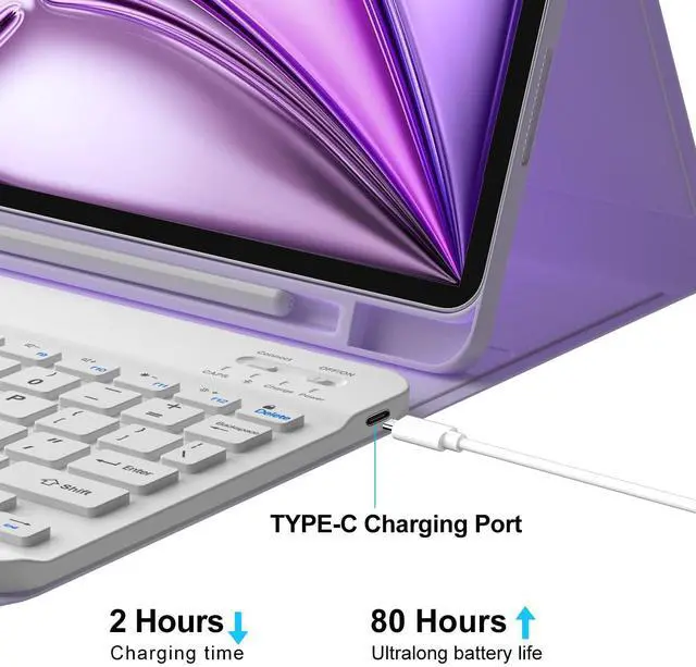 Alt view image 5 of 5 - Keyboard Case for iPad Air 11 Inch Case with Keyboard M3/M2 (2025/2024) & iPad Air 5th/4th Gen, Wireless Detachable Bluetooth Keyboard, Flip Stand Cover with Pencil Holder, Pink (Purple)