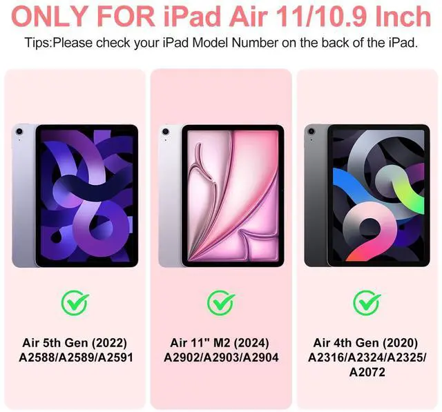 Alt view image 2 of 5 - Keyboard Case for iPad Air 11-inch (M3 2025 / M2 2024) & iPad Air 5th 4th Generation, Wireless Detachable Keyboard with Pencil Holder for iPad Air 11 2024, Pink