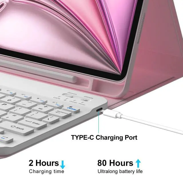 Alt view image 5 of 5 - Keyboard Case for iPad Air 11-inch (M3 2025 / M2 2024) & iPad Air 5th 4th Generation, Wireless Detachable Keyboard with Pencil Holder for iPad Air 11 2024, Pink
