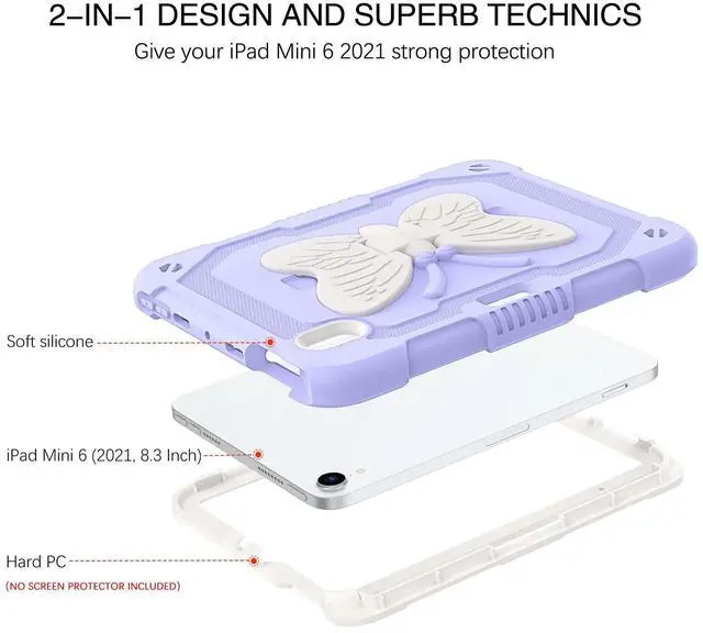 Alt view image 2 of 5 - BENTOBEN for iPad mini 7 A17 Pro Case, for iPad mini 7th/6th Generation Case (2024/2021) with Pencil Holder Kickstand Heavy Duty Shockproof Bumper Protective Girl Boy Kids Tablet Cover, Purple Design