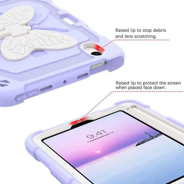 Alt view image 5 of 5 - BENTOBEN for iPad mini 7 A17 Pro Case, for iPad mini 7th/6th Generation Case (2024/2021) with Pencil Holder Kickstand Heavy Duty Shockproof Bumper Protective Girl Boy Kids Tablet Cover, Purple Design