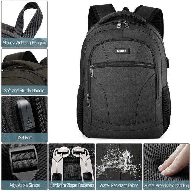 Alt view image 3 of 5 - Backpack for Men and Women, Backpacks for School Teen Boys, Colleges Water Resistant Back Pack with USB Charging Port, Sturdy Computer Bag Gifts Fits 15.6 Inch Laptop, Black