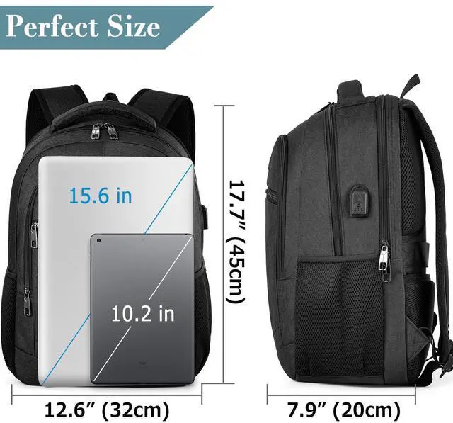 Alt view image 5 of 5 - Backpack for Men and Women, Backpacks for School Teen Boys, Colleges Water Resistant Back Pack with USB Charging Port, Sturdy Computer Bag Gifts Fits 15.6 Inch Laptop, Black