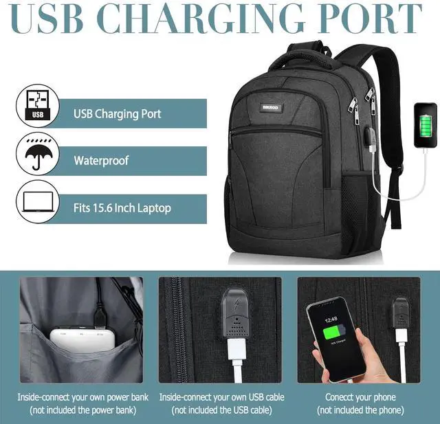 Alt view image 4 of 5 - Backpack for Men and Women, Backpacks for School Teen Boys, Colleges Water Resistant Back Pack with USB Charging Port, Sturdy Computer Bag Gifts Fits 15.6 Inch Laptop, Black