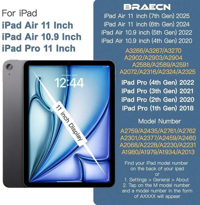 Alt view image 2 of 5 - BRAECN for iPad Air 11 Inch M3 2025/M2 2024,iPad Air 5th/ 4th Gen 10.9 Inch Shockproof Durable Silicone Case with 360 Rotating Hand Strap&Kickstand for iPad Pro 11'' 4/3/2/1st Case-Black