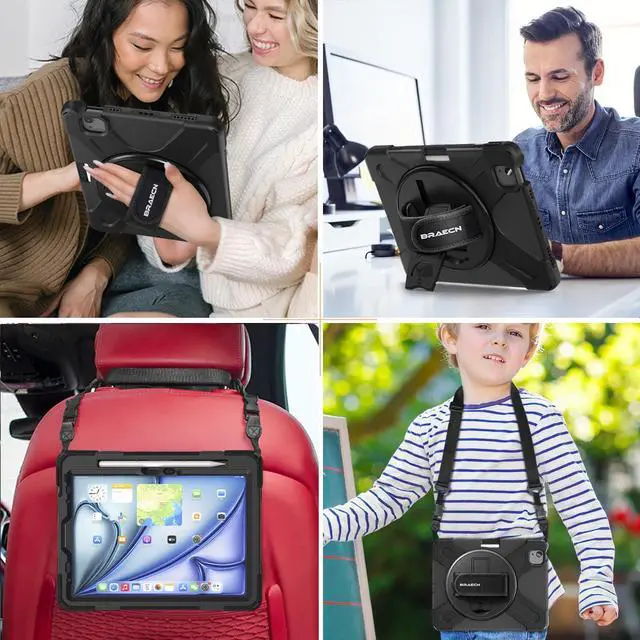 Alt view image 5 of 5 - BRAECN for iPad Air 11 Inch M3 2025/M2 2024,iPad Air 5th/ 4th Gen 10.9 Inch Shockproof Durable Silicone Case with 360 Rotating Hand Strap&Kickstand for iPad Pro 11'' 4/3/2/1st Case-Black