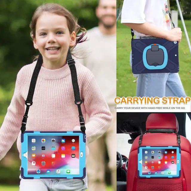Alt view image 5 of 5 - BRAECN for iPad Case 9th/8th/7th Generation,Rugged Kids Friendly Silicon Case with Folding Stand/Handle Grip Pencil Holder Shoulder Strap Screen Protector Pencil Cap Holder for iPad 10.2"-Navy Blue