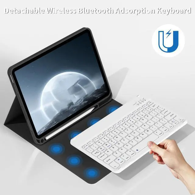 Alt view image 4 of 5 - BQDIYOO Keyboard Case for iPad (A16) 11th Generation 11-inch 2025 & iPad 10th Gen 10.9 inch 2022 with Pencil Holder, Stand Folio Detachable Wireless Bluetooth Keyboard, Soft TPU Back, Black