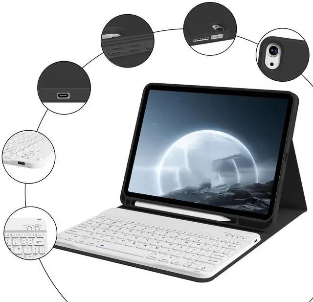 Alt view image 5 of 5 - BQDIYOO Keyboard Case for iPad (A16) 11th Generation 11-inch 2025 & iPad 10th Gen 10.9 inch 2022 with Pencil Holder, Stand Folio Detachable Wireless Bluetooth Keyboard, Soft TPU Back, Black