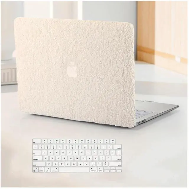 Main image of BYCeKe Compatible with MacBook Air 13.6 inch Case 2022-2025 M4 A3240 M3 A3113 M2 A2681, Soft Fluffy Fuzzy Plush Faux Fur Cream Leather Hard Shell Case&Keyboard Cover for Mac Air 13.6 Laptop, Beige