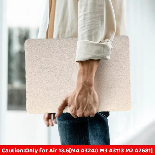 Alt view image 3 of 5 - BYCeKe Compatible with MacBook Air 13.6 inch Case 2022-2025 M4 A3240 M3 A3113 M2 A2681, Soft Fluffy Fuzzy Plush Faux Fur Cream Leather Hard Shell Case&Keyboard Cover for Mac Air 13.6 Laptop, Beige