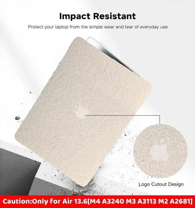 Alt view image 4 of 5 - BYCeKe Compatible with MacBook Air 13.6 inch Case 2022-2025 M4 A3240 M3 A3113 M2 A2681, Soft Fluffy Fuzzy Plush Faux Fur Cream Leather Hard Shell Case&Keyboard Cover for Mac Air 13.6 Laptop, Beige