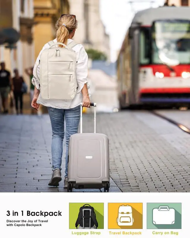 Alt view image 2 of 5 - Capolo Travel Backpack for Women Men Waterproof Laptop Backpack Airlines Approved Carry On Backpack Bag Computer Bookbag for Business, Work, Traveling Fits 17 Inch Laptop(Beige)