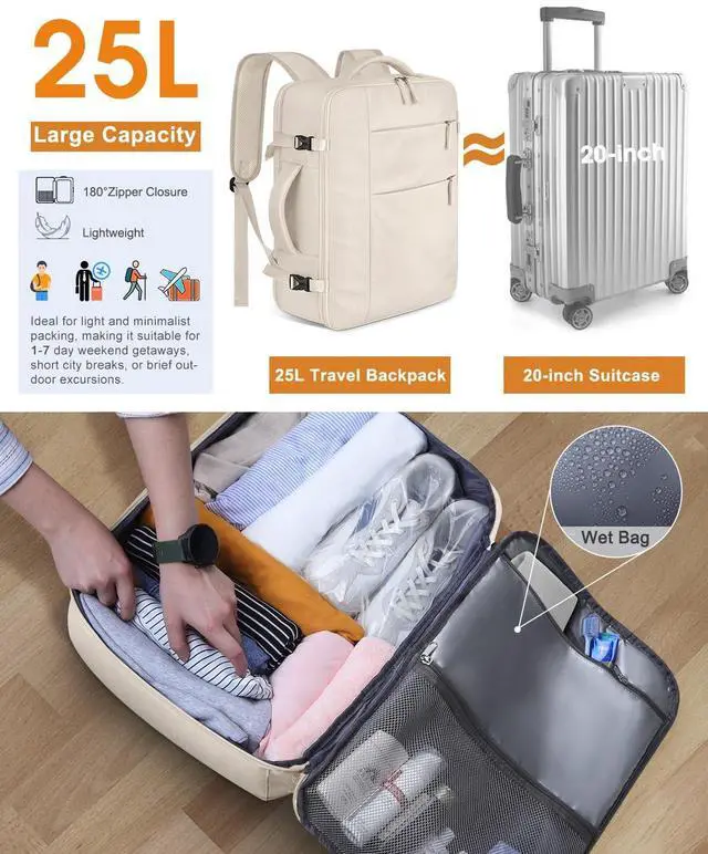 Alt view image 4 of 5 - Capolo Travel Backpack for Women Men Waterproof Laptop Backpack Airlines Approved Carry On Backpack Bag Computer Bookbag for Business, Work, Traveling Fits 17 Inch Laptop(Beige)