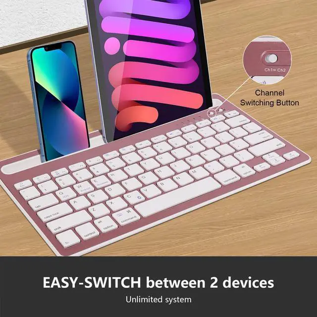 Alt view image 2 of 5 - CHUYI Wireless Bluetooth Keyboard with Stand Slot Quiet Slim Multi Device Keyboard for iPad Phone Tablet Computer PC Portable 78Keys Rechargeable Wireless Keyboards for Windows Android iOS (Rose Gold)