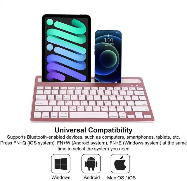 Alt view image 4 of 5 - CHUYI Wireless Bluetooth Keyboard with Stand Slot Quiet Slim Multi Device Keyboard for iPad Phone Tablet Computer PC Portable 78Keys Rechargeable Wireless Keyboards for Windows Android iOS (Rose Gold)