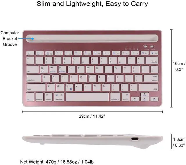 Alt view image 5 of 5 - CHUYI Wireless Bluetooth Keyboard with Stand Slot Quiet Slim Multi Device Keyboard for iPad Phone Tablet Computer PC Portable 78Keys Rechargeable Wireless Keyboards for Windows Android iOS (Rose Gold)