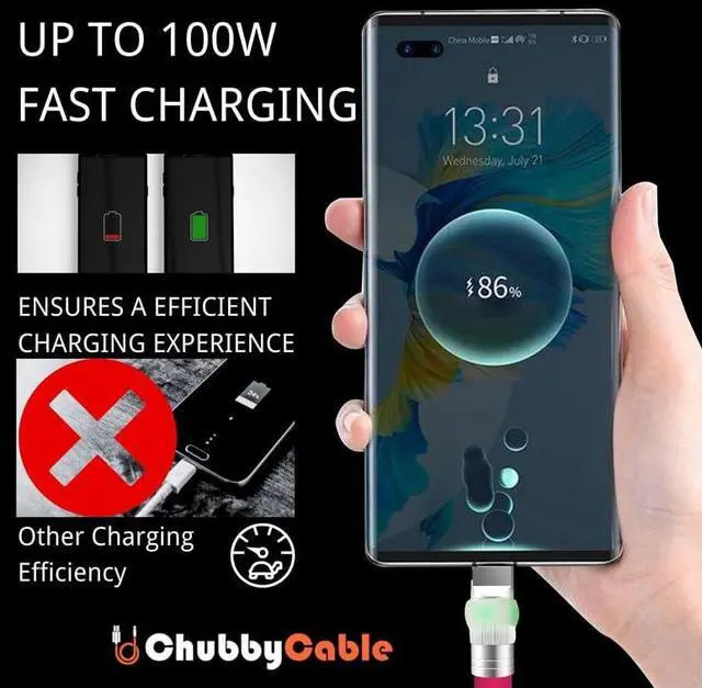 Alt view image 5 of 5 - chubbycable Neon Chubby - Fast Charge UFO Neon Cable Durable Charging Cable Ultra-Thick Silicone LED Light Up Phone Charger Cord, Light Blue, Type-C to Type-C, 4.9FT