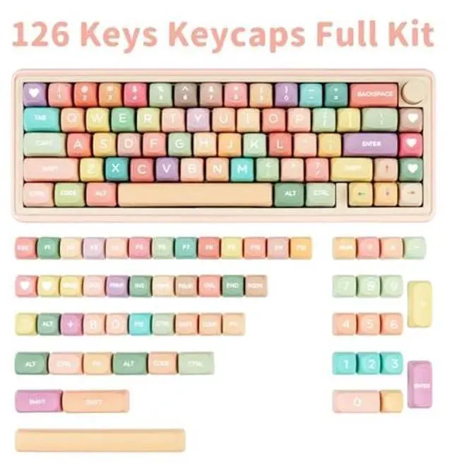 Alt view image 2 of 5 - COOMICKEY MOA Profile Keycaps, PBT Keycaps Candy Keycaps, Dye-Sublimation Cute Keycaps, 126 Keys Custom Keyboard Keycaps Set for 61/64/68/84/87/100/104/108 Cherry MX Mechanical Keyboard