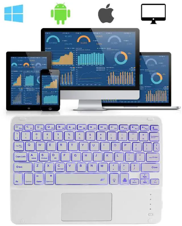 Alt view image 3 of 5 - Wireless Bluetooth Keyboard with Touchpad for iPad - 7 Colors Backlit - Tablet Keyboard Rechargeable for iPad Pro/iPad Air/iPad Mini and Other iOS Android Windows Devices