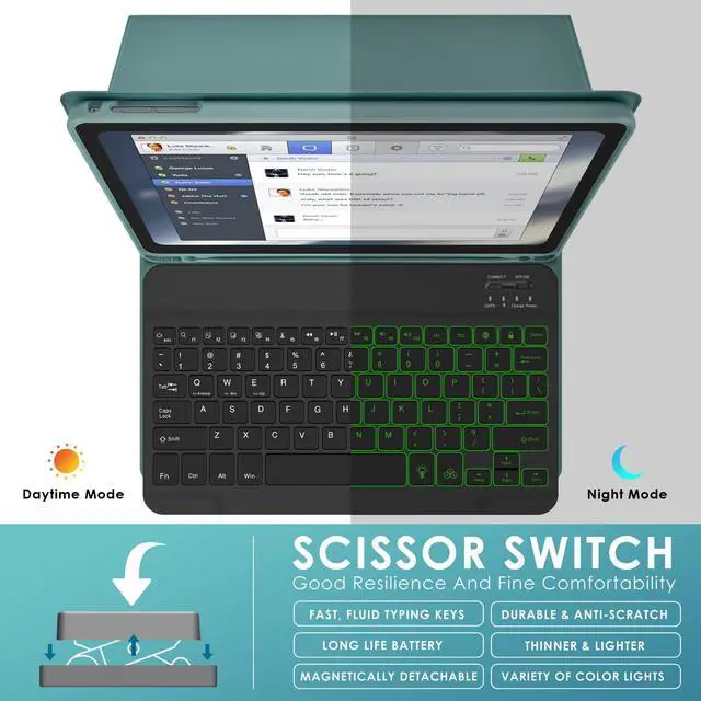 Alt view image 5 of 5 - DETUOSI for iPad Air 2 Keyboard Case, for iPad 9.7" 2017/2018 Keyboard Case with Apple Pencil Holder, Detachable Wireless 7-Colors Backlit Keyboard + PU Leather Cover for iPad Pro 9.7", for iPad Air 1