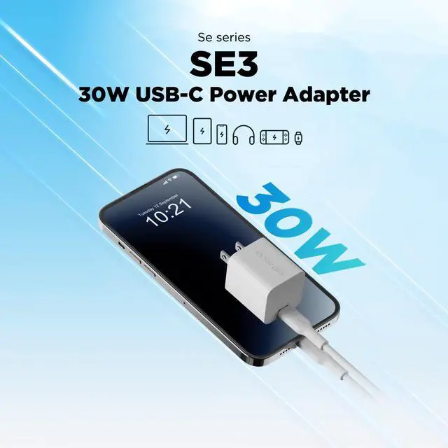 Alt view image 2 of 5 - Innergie SE3 30W USB-C Fast Charger  SFC2.0 Samsung Fast Charging PD 3.0, QC 4+, PPS SFC 2.0 Power Adapter for iPhone 16, Samsung S24 S, MacBook Air, iPad Pro and All USB-C Devices