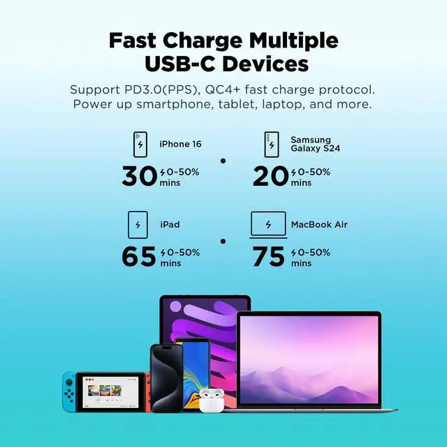 Alt view image 5 of 5 - Innergie SE3 30W USB-C Fast Charger  SFC2.0 Samsung Fast Charging PD 3.0, QC 4+, PPS SFC 2.0 Power Adapter for iPhone 16, Samsung S24 S, MacBook Air, iPad Pro and All USB-C Devices