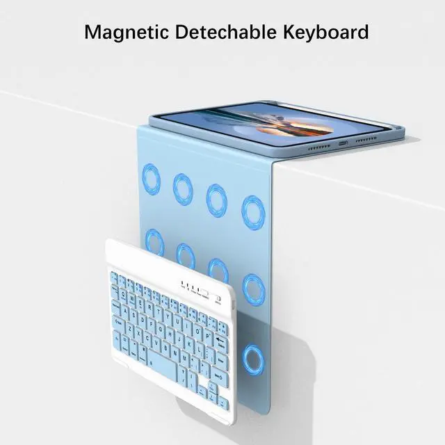 Alt view image 2 of 5 - Divufus Keyboard Case for iPad Mini 7th Generation (A17 Pro) 2024 / 6th Gen 2021 8.3 Inch [Magnetic Detachable Wireless Keyboard][Support 3 System] Flip Stand Case with Pencil Holder, Light Blue