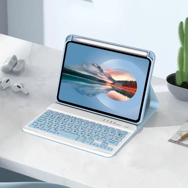 Alt view image 5 of 5 - Divufus Keyboard Case for iPad Mini 7th Generation (A17 Pro) 2024 / 6th Gen 2021 8.3 Inch [Magnetic Detachable Wireless Keyboard][Support 3 System] Flip Stand Case with Pencil Holder, Light Blue