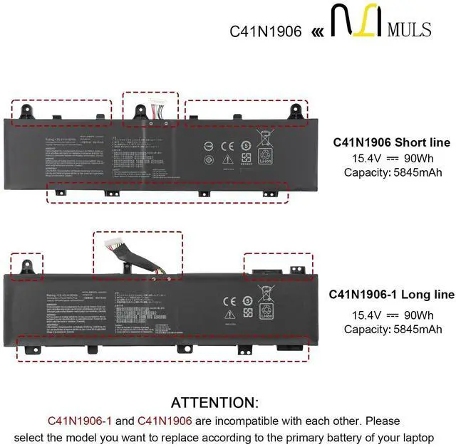 Alt view image 3 of 5 - MULS C41N1906-1Laptop Battery Replacement for ASUS TUF Gaming A15 FA506 FA506II FA506QR 2021 F15 FX506 FX506H FX506L A17 FA706 FA706II FA706IU Series