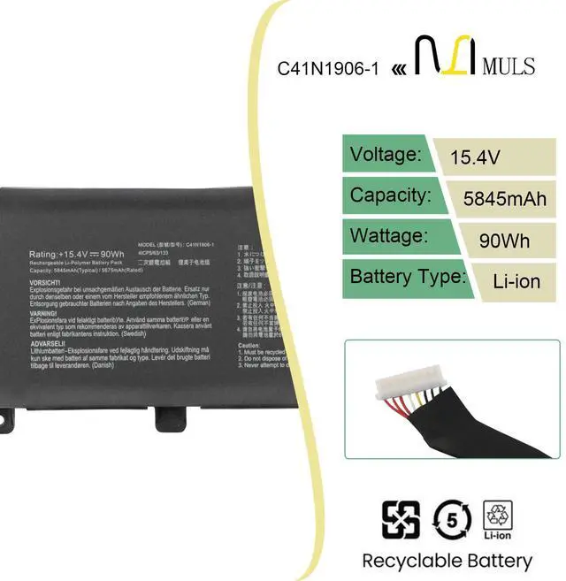 Alt view image 2 of 5 - MULS C41N1906-1Laptop Battery Replacement for ASUS TUF Gaming A15 FA506 FA506II FA506QR 2021 F15 FX506 FX506H FX506L A17 FA706 FA706II FA706IU Series