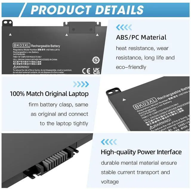 Alt view image 3 of 5 - BK03XL Battery for HP Pavilion X360 14-BA 14M-BA Series 14-BA253CL 14M-BA114DX 14M-BA011DX 14-BA1XX 14-BA2XX 14-BA153CL 14-BA125CL 14M-BA013DX 14-BA175NR 14M-BA1XX 14M-BA0XX 916811-855 HSTNN-LB7S UB7G