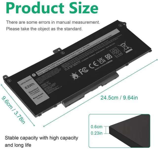 Alt view image 2 of 5 - ASUNCELL RJ40G 63Wh Laptop Battery Replacement for Dell Latitude 15 5520 Latitude 14 5420 Precision 15 3560 Series M033W 01K2CF 075X16 WY9DX P137G P137G001 P104F P104F001 0WK3F1 0M3KCN 15.2V 3941mAh