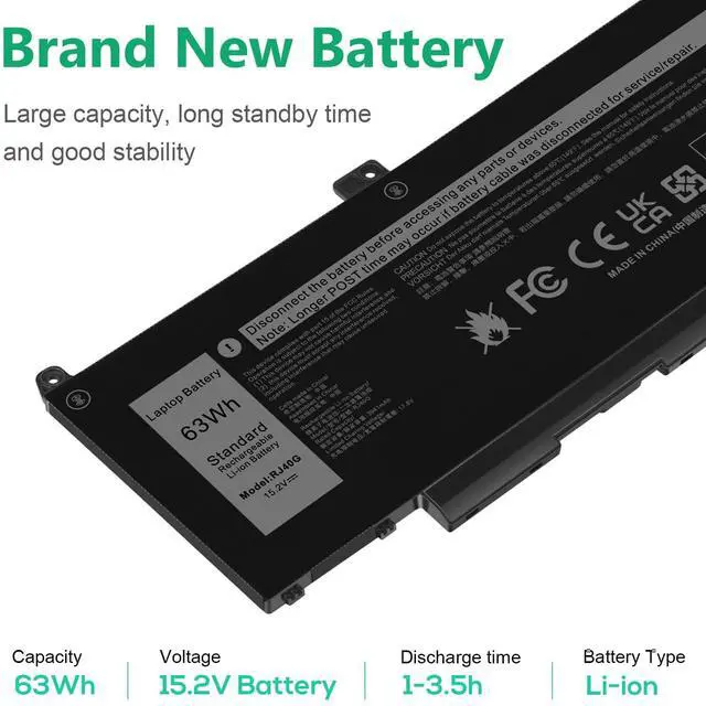 Alt view image 4 of 5 - ASUNCELL RJ40G 63Wh Laptop Battery Replacement for Dell Latitude 15 5520 Latitude 14 5420 Precision 15 3560 Series M033W 01K2CF 075X16 WY9DX P137G P137G001 P104F P104F001 0WK3F1 0M3KCN 15.2V 3941mAh