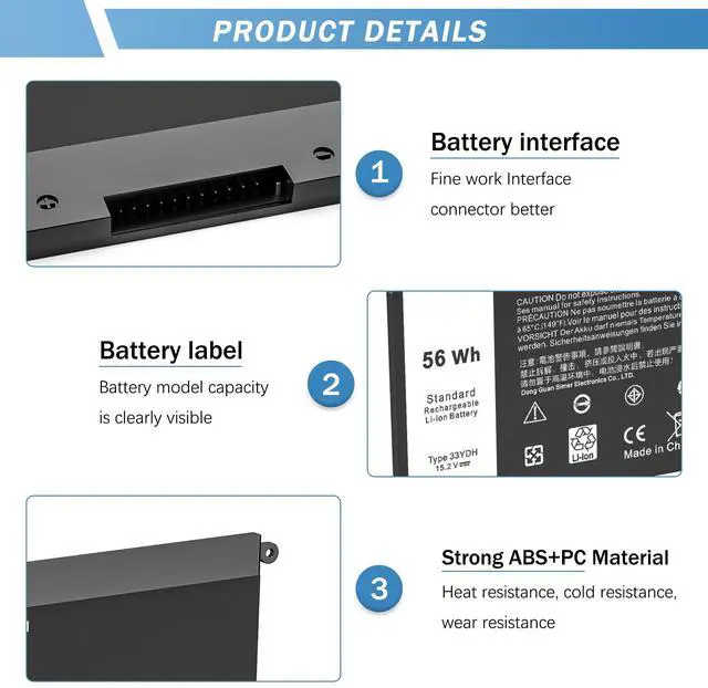 Alt view image 2 of 5 - YUERYE 33YDH Battery Dell for Dell Inspiron 17 7000 7778 7779 7786 7778 G3 3579 3779 G5 5587 G7 7588 15 7577 Latitude 13 3380 14 3490 15 3590 3580 99NF2 PVHT1 P72F P30E 81PF3 081PF3 P30E001