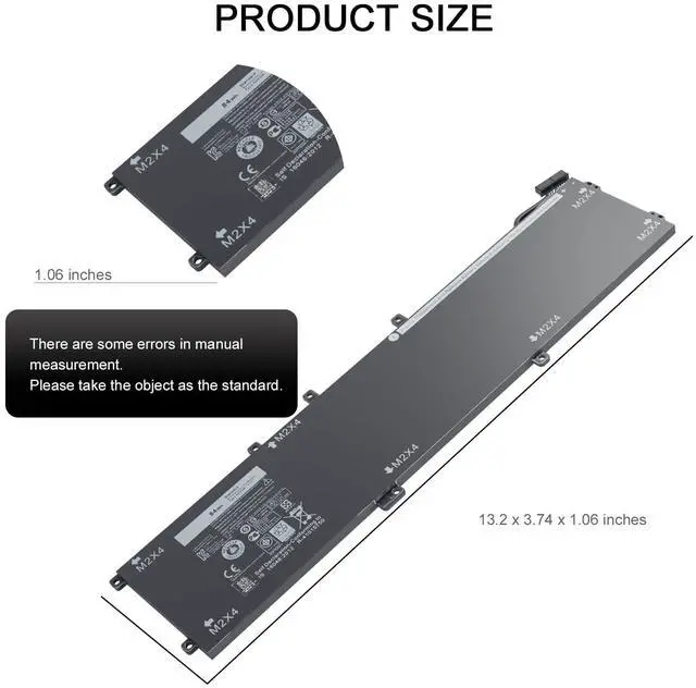 Alt view image 4 of 5 - 84W 4GVGH 6GTPY battery for Dell XPS 15 9560 9570 9550 7590; Precision 5510 5520 5530; Vostro 7500 5XJ28 i7-7700HQ 5D91C 01P6KD P56F001; Precision 5510 5520 5530; 5041C 05041C 5D91C P56F001 series