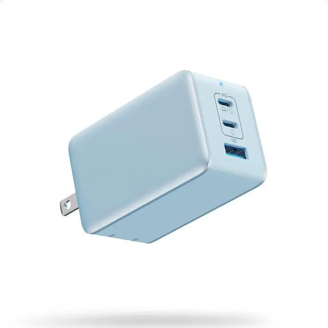 Main image of 130W USB C Charger Block,GaN 3-Port Compact Wall Charger,Foldable Fast Charging Station,PD 65W USB C Laptop Charging for MacBook Pro/Air, Dell XPS, iPhone 16/15/14/13,iPad Pro,Galaxy S24-Light Blue