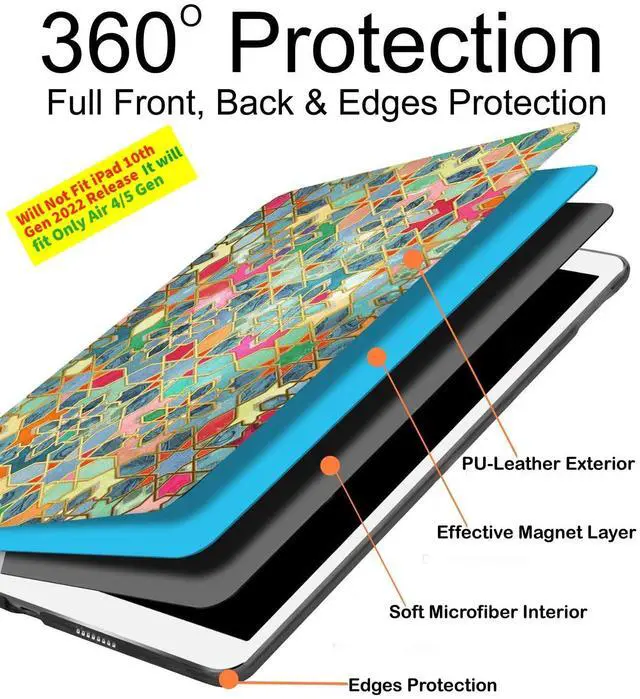 Alt view image 5 of 5 - DuraSafe Cases for iPad Air 6th Air 11 2024 Air 5th 2022 Air 4th 2020 Gen [iPad Air 6/5 / 4/11 ] A2588 A2316 MM6R3LL/A MM6T3LL/A MYHX2LL/A Smart Adjustable Viewing Stand Printed - Damask