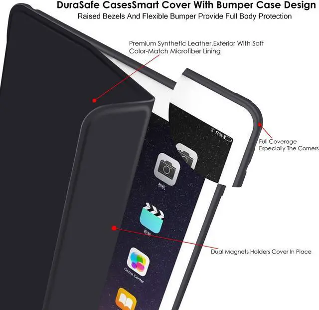 Alt view image 5 of 5 - DuraSafe Cases for iPad 9.7 Inch 5 Gen 2017 6 Gen 2018 [iPad 5th 6th ] A1893 A1822 A1954 MRJN2LL/A MR7G2LL/A MR7F2LL/A MP2F2LL/A with Soft Silicone Back and Flip Stand Cover - Black