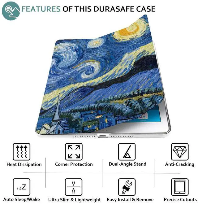 Alt view image 5 of 5 - DuraSafe Cases for iPad 9.7 Air 2nd Generation [ Air 2 2014 ] A1566 A1567 MH2V2LL/A MH2W2LL/A MH2U2LL/A MGLW2LL/A MGL12LL/A MH0W2LL/A Trifold Printed PC Lightweight Clear Back Cover - Starry Night