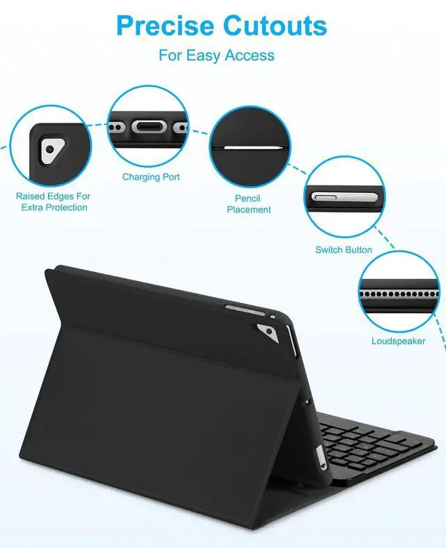 Alt view image 3 of 5 - EAMPANG Case with Keyboard for iPad 6th/5th Generation Air 1 2 Pro 9.7inch,7 Color Rainbow Backlight Detachable USB-C Keyboard Magnetic Case with Pen Slot for iPad 2018 2017 Black