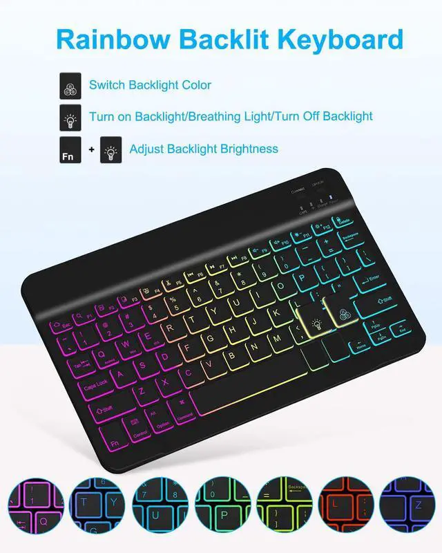 Alt view image 5 of 5 - EAMPANG Case with Keyboard for iPad 6th/5th Generation Air 1 2 Pro 9.7inch,7 Color Rainbow Backlight Detachable USB-C Keyboard Magnetic Case with Pen Slot for iPad 2018 2017 Black