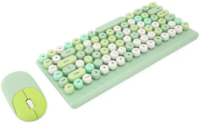 Main image of Keyboard and Mouse Retro Colorful Round Keycap 86 Keys, 2.4G for PC Laptop Computer, USB Cute Keyboard Mouse, for Office Work (Green)