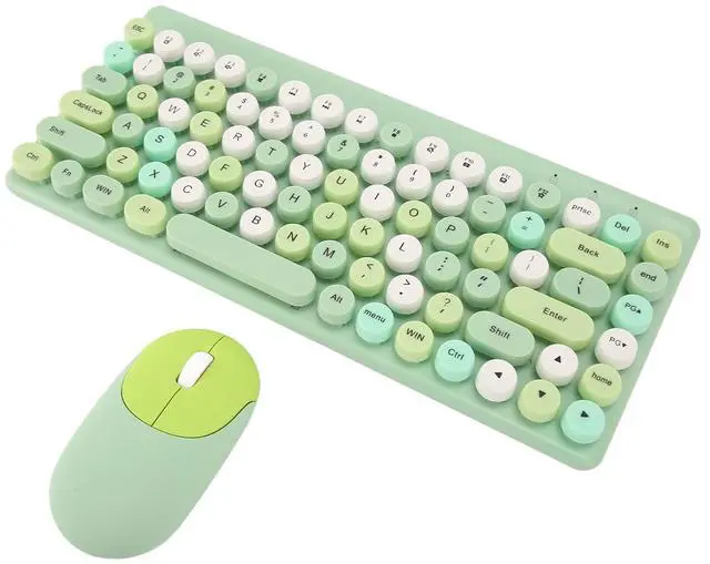 Alt view image 2 of 5 - Keyboard and Mouse Retro Colorful Round Keycap 86 Keys, 2.4G for PC Laptop Computer, USB Cute Keyboard Mouse, for Office Work (Green)