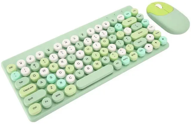 Alt view image 3 of 5 - Keyboard and Mouse Retro Colorful Round Keycap 86 Keys, 2.4G for PC Laptop Computer, USB Cute Keyboard Mouse, for Office Work (Green)