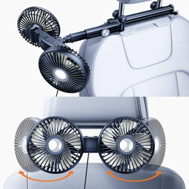 Alt view image 2 of 5 - ELOHEI Car Fan for Backseat Kids with Foldable Stand, 12V Quiet 3 Speed 360deg Rotate Dual Head Usb Car Fans Strong Wind Power for Universal Cars SUV Sedan Trucks
