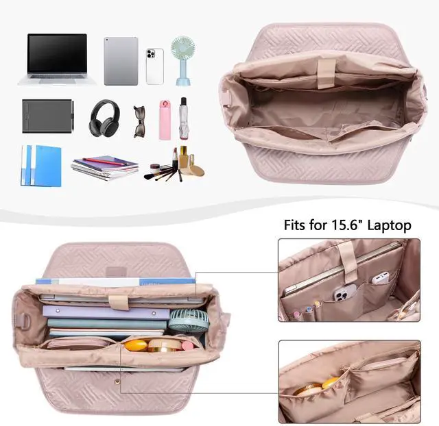 Alt view image 2 of 5 - Fasrom Laptop Tote Bag for Women, 15.6 Inch Work Purse with Multi Pockets, Stylish Professional Shoulder Bag for Office, Travel & Business Commute, Pink (Bag Only)