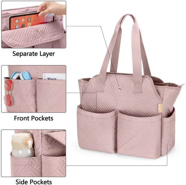 Alt view image 3 of 5 - Fasrom Laptop Tote Bag for Women, 15.6 Inch Work Purse with Multi Pockets, Stylish Professional Shoulder Bag for Office, Travel & Business Commute, Pink (Bag Only)