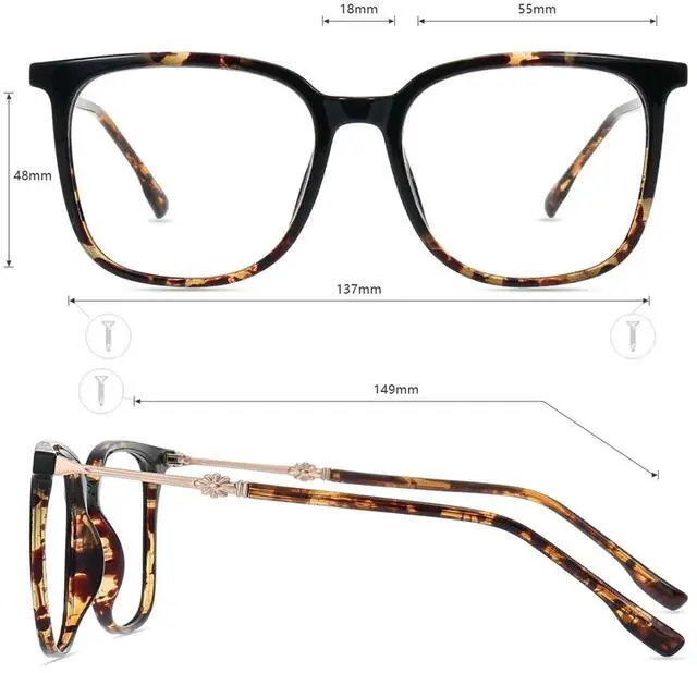 Alt view image 4 of 5 - Firmoo Square Blue Light Blocking Glasses Reduce Eye Strain Computer Gaming Eyeglasses Bluelight Glasses for Woman/Men, Tortoise