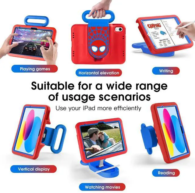 Alt view image 2 of 5 - Compatible with ipad A16 11-inch 11th Generation/Air 6 /Air 7 /ipad 10th Gen 10.9 Inch 2022, Adjustable Portrait/Drop Proof with Handle,Kids Case for Compatible with11 Inch Case (Red Spider)